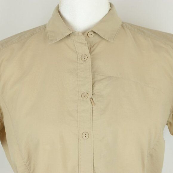 Mountain Hardwear Women's Size 6 Tan Quick Dry Short Sleeve Button Up Shirt - Picture 2 of 8